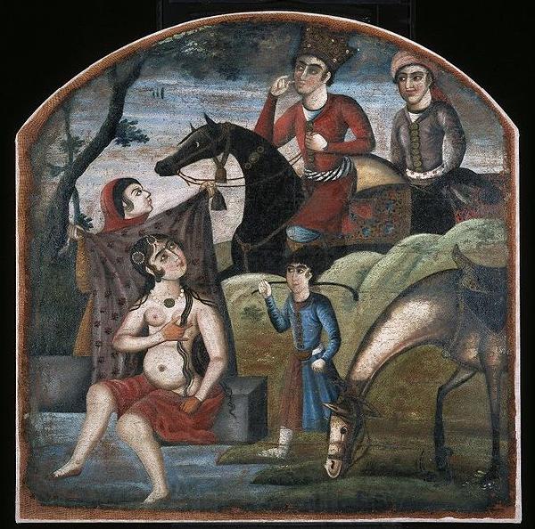 unknow artist Khusraw Discovers Shirin Bathing, From Pictorial Cycle of Eight Poetic Subjects Norge oil painting art